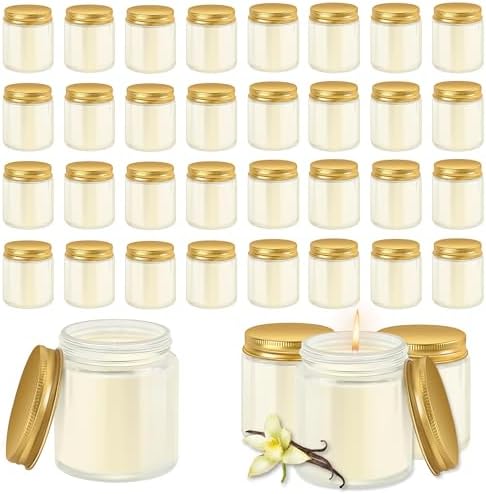 36 Pcs 4 Oz Mason Jar Candles, Vanilla Scented Soy Candles Bulk Set for Stress Relief and Relaxation, Great Favors for Wedding, Christmas, Housewarming Gifts (Gold, Vanilla, 36) by Unknown