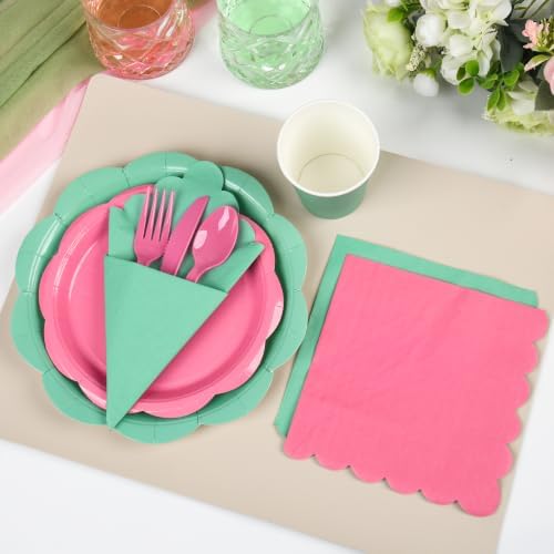 350 Pcs Colorful Party Plates and Napkins Party Supplies Serves 50 Guests Include Candy Colors Scalloped Plate Napkin Cup & Cutlery for Baby Shower, Wedding, Birthday, Bridal Shower - Image 7