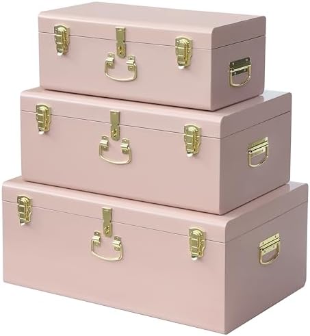 Vixdonos Decorative Box Set of 3 Metal Trunks Chest with Safety Lock Clasp for Treasure Organization and Home Dorm Decor,26.8x16.5x11Inches by Vixdonos
