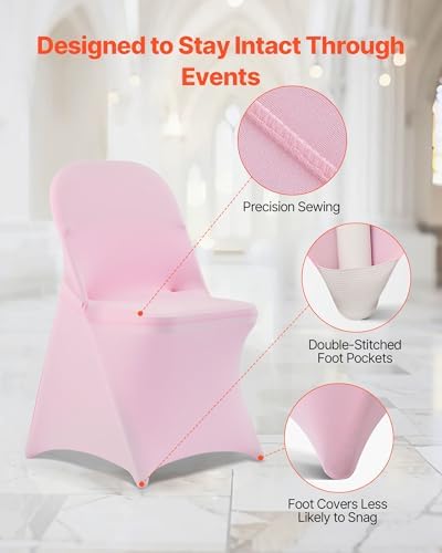 VEVOR Chair Covers, Polyester Spandex Chair Cover, Stretch Slipcovers for Wedding Party Dining Banquet Flat-Front Chair Covers (Pink-c, 50PCS) - Image 6