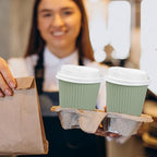 Whaline 100 Pcs Sage Green Disposable Coffee Cups with Lids 12 Oz Solid Green Paper Cups Corrugated Ripple Wall Insulated Hot Cup for Home Office Party Supplies - Image 5