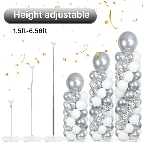 2 Sets Adjustable Balloon Column Stand Kit with Bases（Silver and White） - Image 4