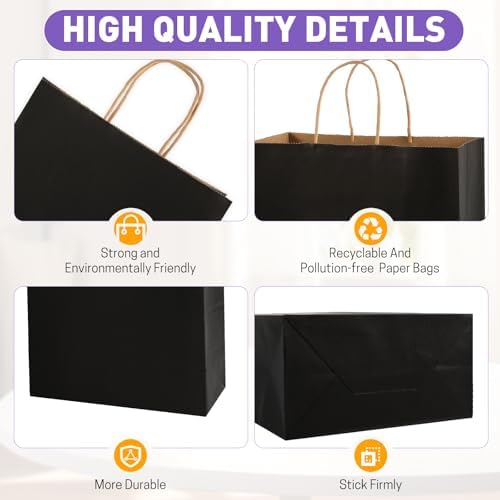 XPCARE Black Large Paper Bags, 100 Pcs 10x5x13 Paper Gift Bags with Handles - Image 3