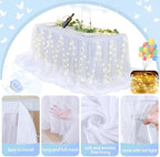 PARTISKY White Tulle Tutu Table Skirt for Rectangle Tables or Round Table,Led Light String Table Cloth for Wedding Baby Shower Birthday Party Dessert/Cake Tables - Image 5