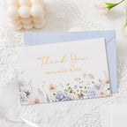 Crisky Blue Floral Wedding Thank You Cards with Envelopes & Stickers From Mr & Mrs, 100 Pack Gold Foil Eucalyptus Leaves Thank You Greeting Note Cards Bulk for Bridal Shower - Image 4