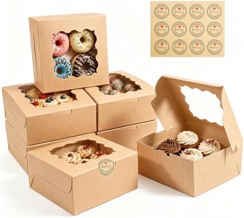 80 Pack Brown 6x6x3 Kraft Cake Boxes with Window, Bakery Treat Boxes by Unknown