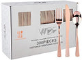 WDF 300 Pieces Rose Gold Plastic Silverware- Disposable Flatware Set - Heavy Duty Plastic Cutlery Includes 100 Forks, 100 Spoons, 100 Knives Perfect for Wedding/Party/Birthday by WDF