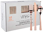 WDF 300 Pieces Rose Gold Plastic Silverware- Disposable Flatware Set - Heavy Duty Plastic Cutlery Includes 100 Forks, 100 Spoons, 100 Knives Perfect for Wedding/Party/Birthday by WDF