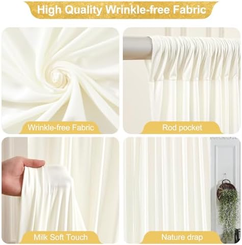 24x10FT Cream White Backdrop Curtains for Wedding Parties, Wrinkle Free Polyester Photography Backdrop Drapes for Baby Shower Birthday Parties Stage Background Stand Decorations 4x10ft,6 Panels - Image 2