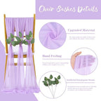 QueenDream Wedding Aisle Chair Sashes Decorations 36 Pieces Light Purple Soft Chair Sashes Tulle Chairs Covers with Artificial Eucalyptus - Image 2