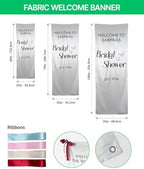 Baby We Love You So Matcha Sage Green Stripe Baby Shower Satin Fabric Welcome Banner - Image 2