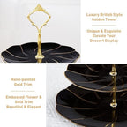 DUJUST Luxury Larger 3-Tier Cupcake Stand Tower, British Style Porcelain Serving Tray with Golden Trim, Food Grade Dessert Display Stand for Tea Party & Home Décor - 45% Black Larger Plates - Image 3