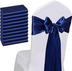 Pack of 50 Navy Blue Satin Chair Sashes Bows 7x108 Inch Chair Ribbons by WENSINL