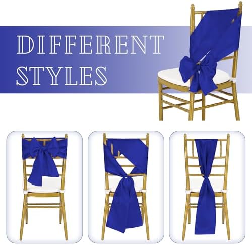 fani 60 PCS Satin Chair Sashes, 7x78 Inch, Royal Blue - Image 4