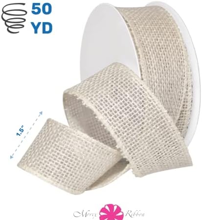Morex Natural Burlap Wired Ribbon for Decorations, Holidays, Parties, Home and Outdoor Decor, 1.5" x 50 Yd, Cream - Image 2