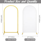 Metal Arch Stand and Cover Set,1 White Spandex Fitted Backdrop with 1 Gold Wedding Arched Stand Frame for Parties Birthday Baby Shower Bridal Banquet Decoration (6.6FT) - Image 2