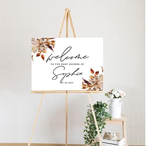 Andaz Press Custom Large Baby Shower Welcome Sign, 16" x 20", Rustic Fall Leaves Personalized Canvas Welcome Sign, Signage Gender-Neutral Canvas Sign for Baby Sprinkle, Fall Baby Shower Decorations - Image 2