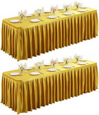 2 Packs Gold Satin Tablecloths Rectangle 8FT, Glitter Spandex Fitted Stretch Table Covers Wrinkle-Free Floor Length Shimmer Table Skirt for Weddings Parties Baby Shower Banquets Vendor Events by Partisky