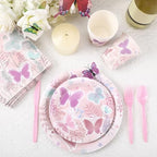 Ziliny 350 Pcs Butterfly Party Supplies Tableware Set Disposable 9'' 7'' Paper Plates 9 oz Cups Cutlery Napkins Dinnerware Set for 1st Birthday, Serve 50 (Butterfly, Purple, Pink) - Image 5