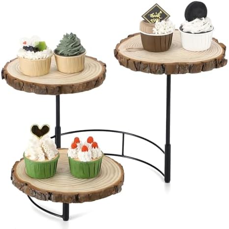 Chunful Staircase 3 Tier Round Natural Wood Cupcake Dessert Stand, Cup Cake Tower Stand Holder, Wooden Cake Display Tiered Centerpiece for Party, Birthday, Wedding, Baby Shower, Holiday Decoration by Chunful