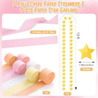 TaoBary Pink Party Decorations, 6 Roll Crepe Streamers 600 Paper Strips Chain Garland 4 Star Hanging 2 Felt Pennant Flag 2 Paper Fans Garland 6 Four Leaf Clover Streamers for Birthday Party - Image 5