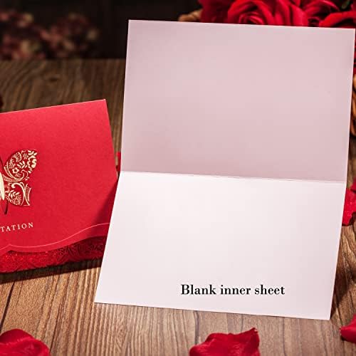 Hosmsua 50PCS Personalized Red Laser Cut Lace Flora Invitations Cards with Gold Butterfly and Envelopes for Bridal Shower Wedding Quinceañera Invitation - Image 4