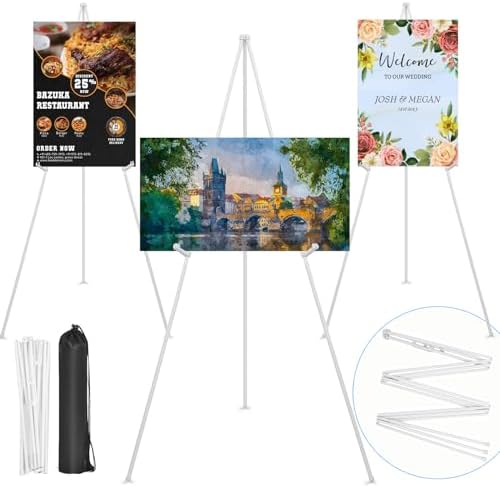 3 Pack White Easel Stand for Wedding Sign, Poster, 63" Portable Metal Painting Easels Stand Adjustable Folding Easel for Art Crafts Show,Arts,Birthday by Unknown
