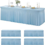 4 Pack Spandex Baby Blue Tablecloth for 8 Foot Rectangle Tables, Wrinkle Free Fitted Table Cloth 8ft Stretchy Light Blue Tablecover Desk Skirt for Birthday Party Wedding Banquet Baby Shower by Htper