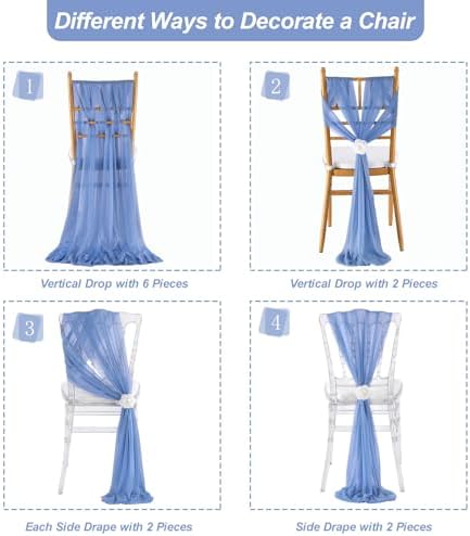 Fanqisi Dusty Blue Chair Sashes 48 Packs 8ft Long Draping Fabric Chair Cover for Ceremony Outdoor Banquet Decorations - Image 3