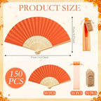 Roowest 50 Pack Paper Folding Fans Bamboo Wedding Favors, Orange - Image 2