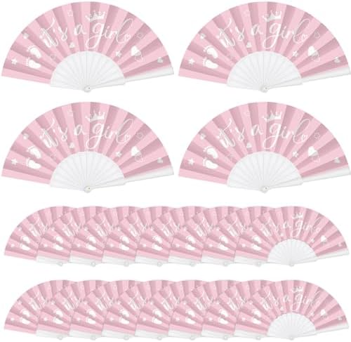 Cinrobiye 24 Pcs Baby Shower Folding Hand Fans for Guest Bear Baby Shower Hand Fans Colorful Foldable Handheld Fan for Gender Reveal Baby Shower Celebration Party Favors Supplies(Pink) by Cinrobiye