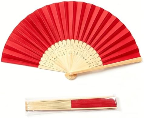 Paper Hand Fans, 8.3 Inch Foldable Handheld Fans for Wedding Favors, Party Decorations, Bridal Shower, Baby Shower, Summer Cooling, Decoration Fan(Red-50) by ffscafscn