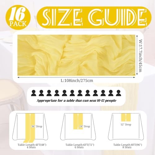 Showgeous 16 Pack Yellow Cheesecloth Table Runner 17 x 108 Inch - Image 2