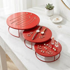 Red 3Pcs Half-Circle Nesting Metal Cake Stand Set 8/10/12 Inch Tray - Image 4