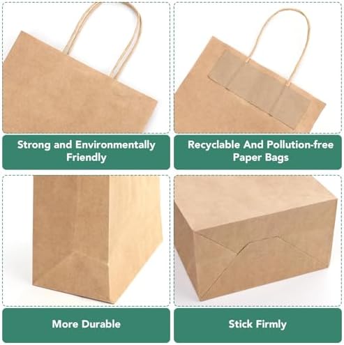 XPCARE Brown Paper Bags with Handles, 200Pcs 8x4.5x10In Kraft Paper Bag - Image 3