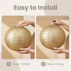 Generic Paper Lanterns Round Decorative Ball Lanterns Lamps for Weddings, Birthdays, Parties and Events 16-Inch 5 Packs (Gold) - Image 6
