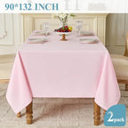 VidaFete Classic Series 2 Pack 90 * 132inch Pink Rectangle Tablecloth - Image 5