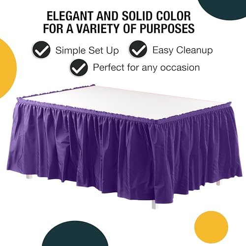 Exquisite Purple Table Skirt 24 Pack - Disposable Plastic Table Skirts for Rectangle Tables 6ft 8ft & Round Tables - 29in x 14ft Self-Adhesive Strip - Birthday Wedding Gender Reveal Decor - Image 2