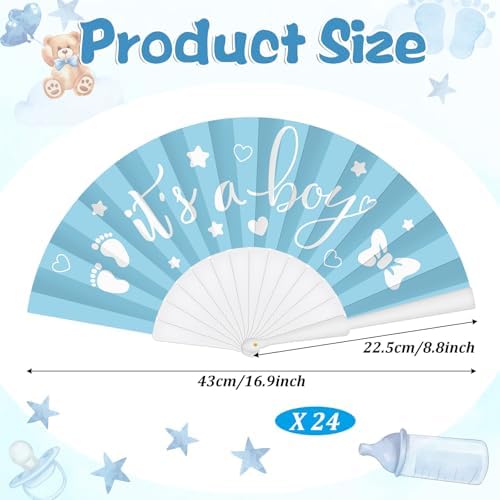 Cinrobiye 24 Pcs Baby Shower Folding Hand Fans for Guest Bear Baby Shower Hand Fans Colorful Foldable Handheld Fan for Gender Reveal Baby Shower Celebration Party Favors Supplies(Blue) - Image 2