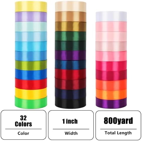 NESCCI 800 Yards Ribbon,1 Inch Satin Ribbon,32 Colors - Image 2