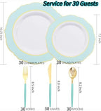 WDF 30Guest Mint Green Plastic Plates & Disposable Gold Silverware With Green Handle-Baroque Green &Gold Plastic Dinnerware for Wedding/Baby Shower/Summer Party - Image 3