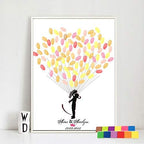 Free Custom Wedding Guest Book Alternative Sweet Couple with Balloons Canvas Fingerprint Painting DIY Guest Sign-in Book for Anniversary Party Decorations-60x80cm - Image 4
