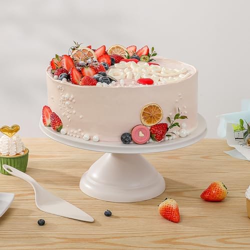 Large Cake Stand 12 Inch with Cake Spatula, Round Bamboo Fiber Cupcake Dessert Stand, Cake Decorating Display Stand for Birthday Parties, Weddings, Baby Shower and Other Events, White - Image 6