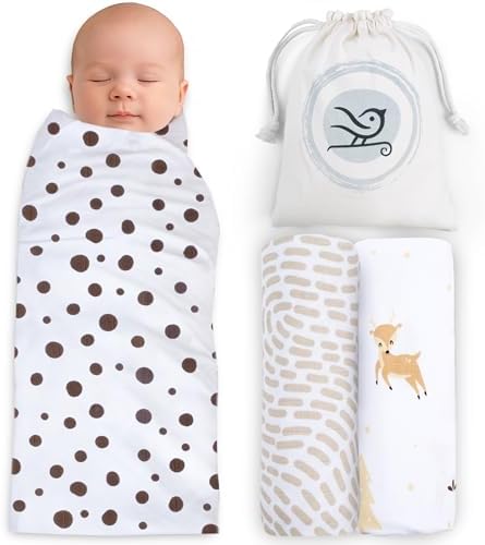 BabySparrow Muslin Swaddle Blankets 3-Pack – Brown Deer 47x47 Cotton Baby Swaddles for Newborns, Soft Breathable Receiving Blankets & Newborn Essentials, for Girls & Boys by Unknown