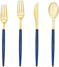 Supernal 180Pcs Gold and Blue Plastic Silverware Set for Wedding and Party by supernal
