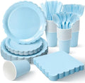 Vyntra 350 Pcs Light Blue Paper Plates and Napkins Party Supplies by PartyTablewareSupplies