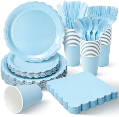 Vyntra 350 Pcs Light Blue Paper Plates and Napkins Party Supplies by PartyTablewareSupplies
