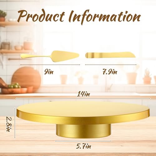 Wenqik 14 Inch Gold Cake Stand Metal with Knife Spatula Set, Gold - Image 2