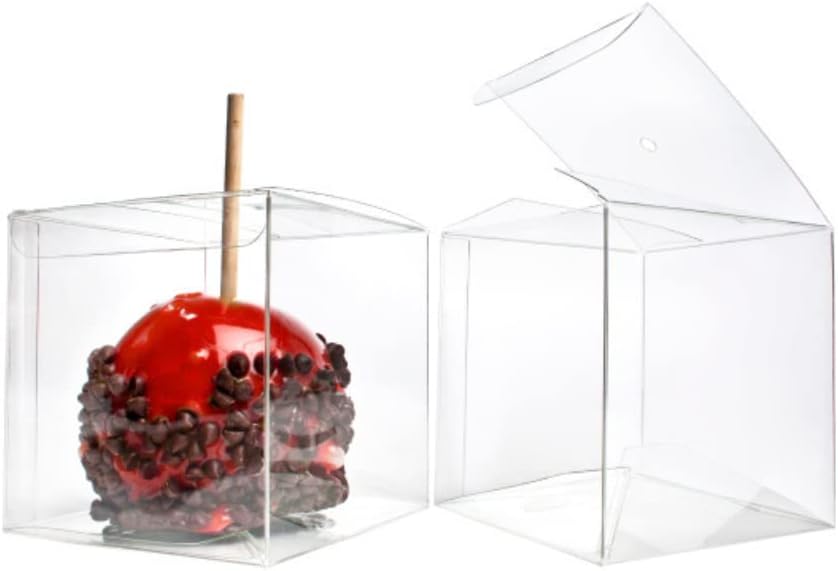 4x4x4 Caramel Apple Boxes With Hole for Sticks, 25 Pack, Clear Gift Box For Candy, Cupcakes, Macarons, Cookies, Party Favors, Bakery, Wedding, Baby Shower, Ornaments, Food Safe Crystal Clear Display by ClearBags