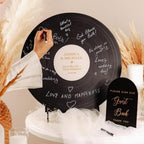 Custom Wood Round Record Wedding Guest Book Alternative, Rustic Vinyl Record Design for Wedding Reception, Graduation Guest Book, Vintage Event Decor (Black) - Image 6